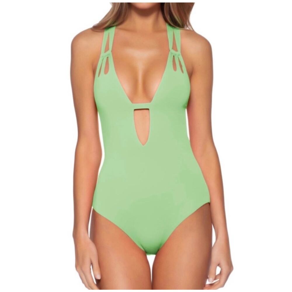 Becca Color Code Skylar Plunge One Piece Swim Green Size Small
